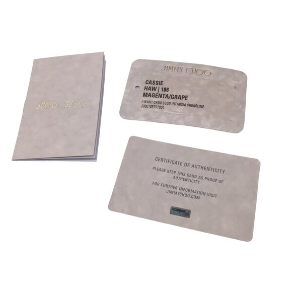 Jimmy Choo Cassie Magenta / Grape I Want Choo Logo Intarsia Sherling Backpack - Picture 8 of 8